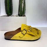 Sabot giallo perline oro e argento