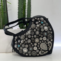 Campomaggi borsa VALENTINA cuore borchie argento e turchesi