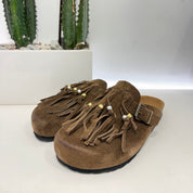 Sabot marrone perline oro e argento