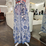 Costume intero rosso/blu con gonna in coordinato