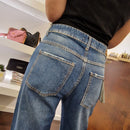 Pantalone jeans trattatamento con leggera lamina trasparente argento 008-p