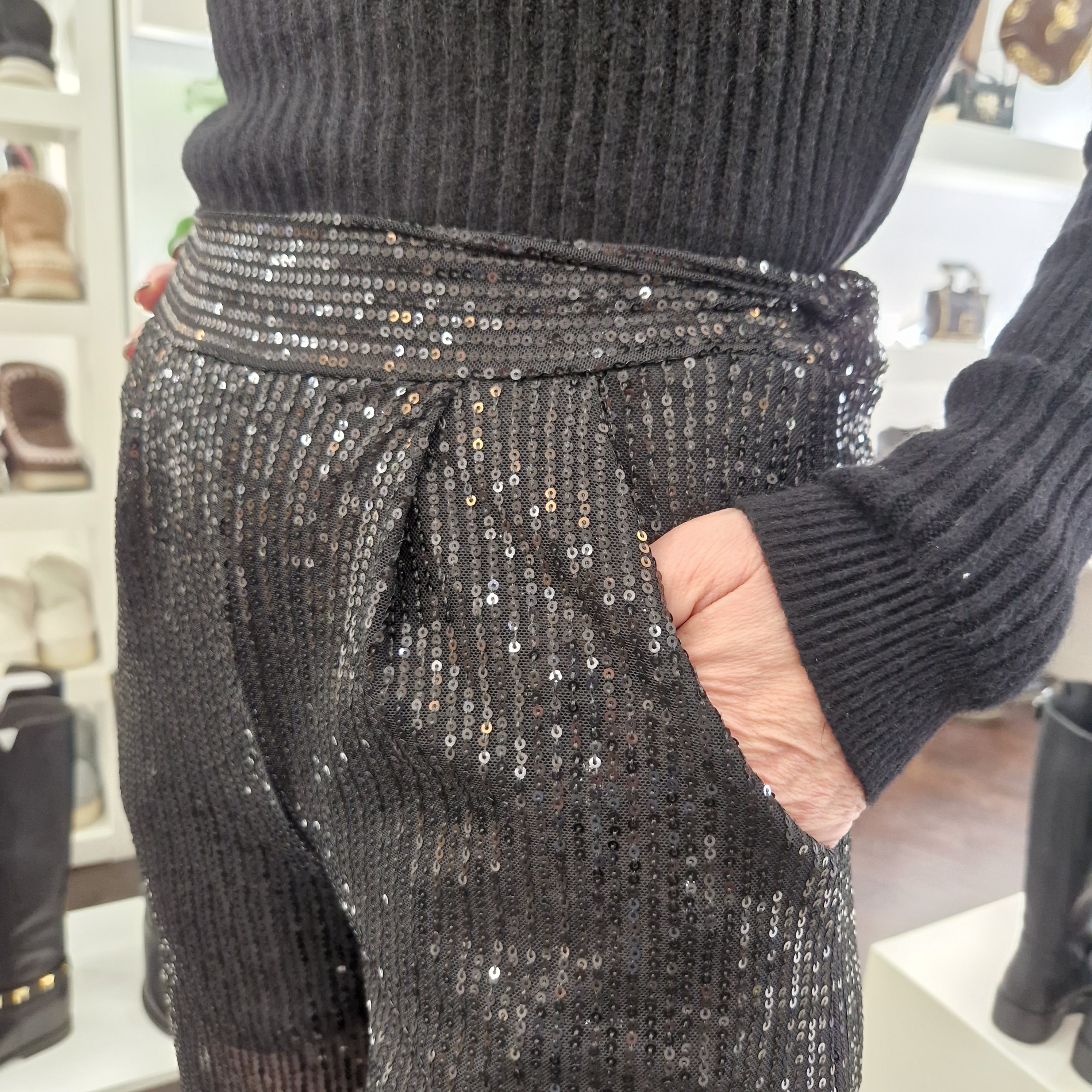 Pantalone paillettes nero