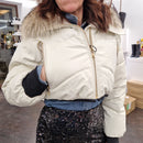 Piumino in pelle con  collo in real fur