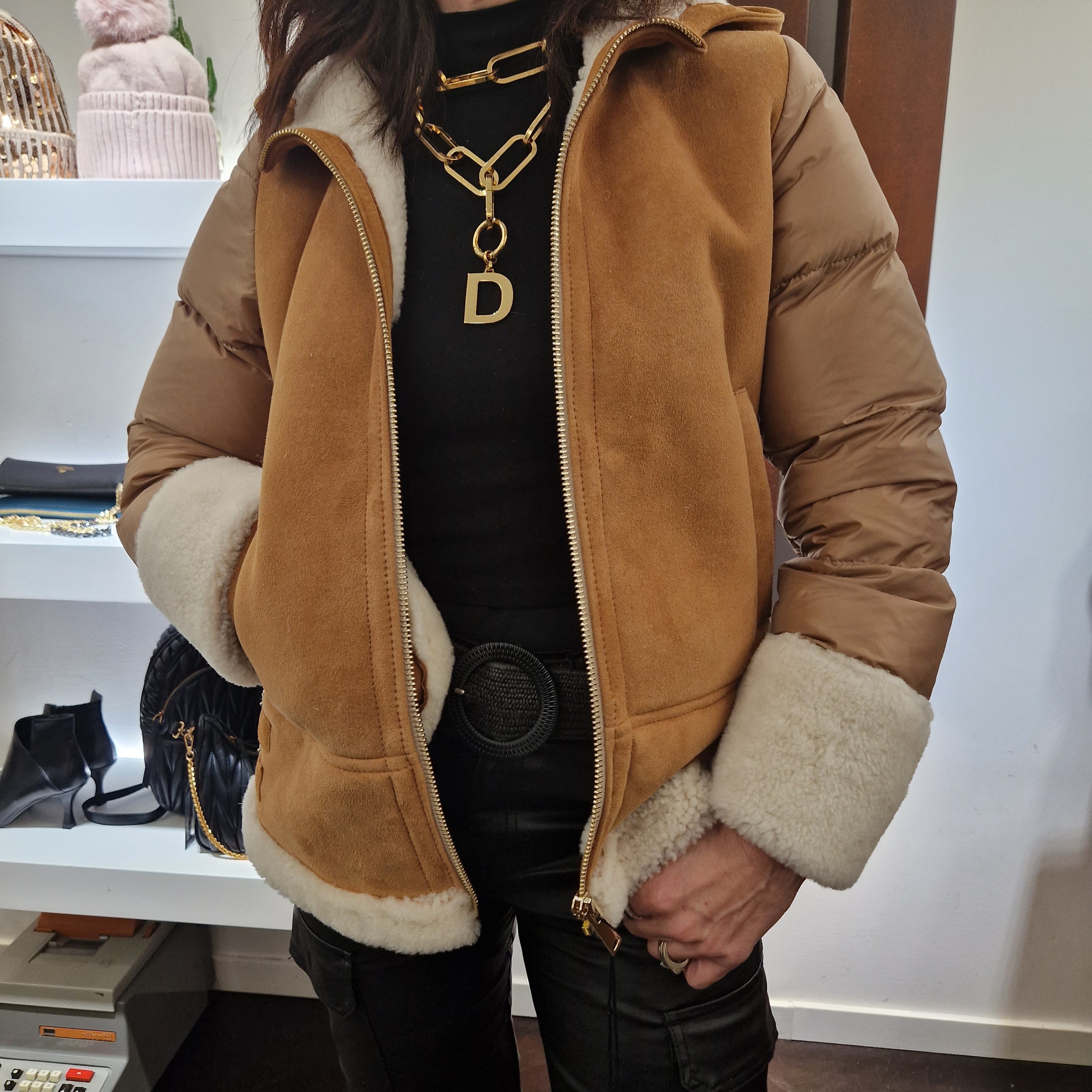 Giacca Flo e Clo in vera pelle color marrone medio