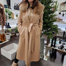 Real fur collar dressing gown coat
