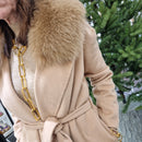 Real fur collar dressing gown coat