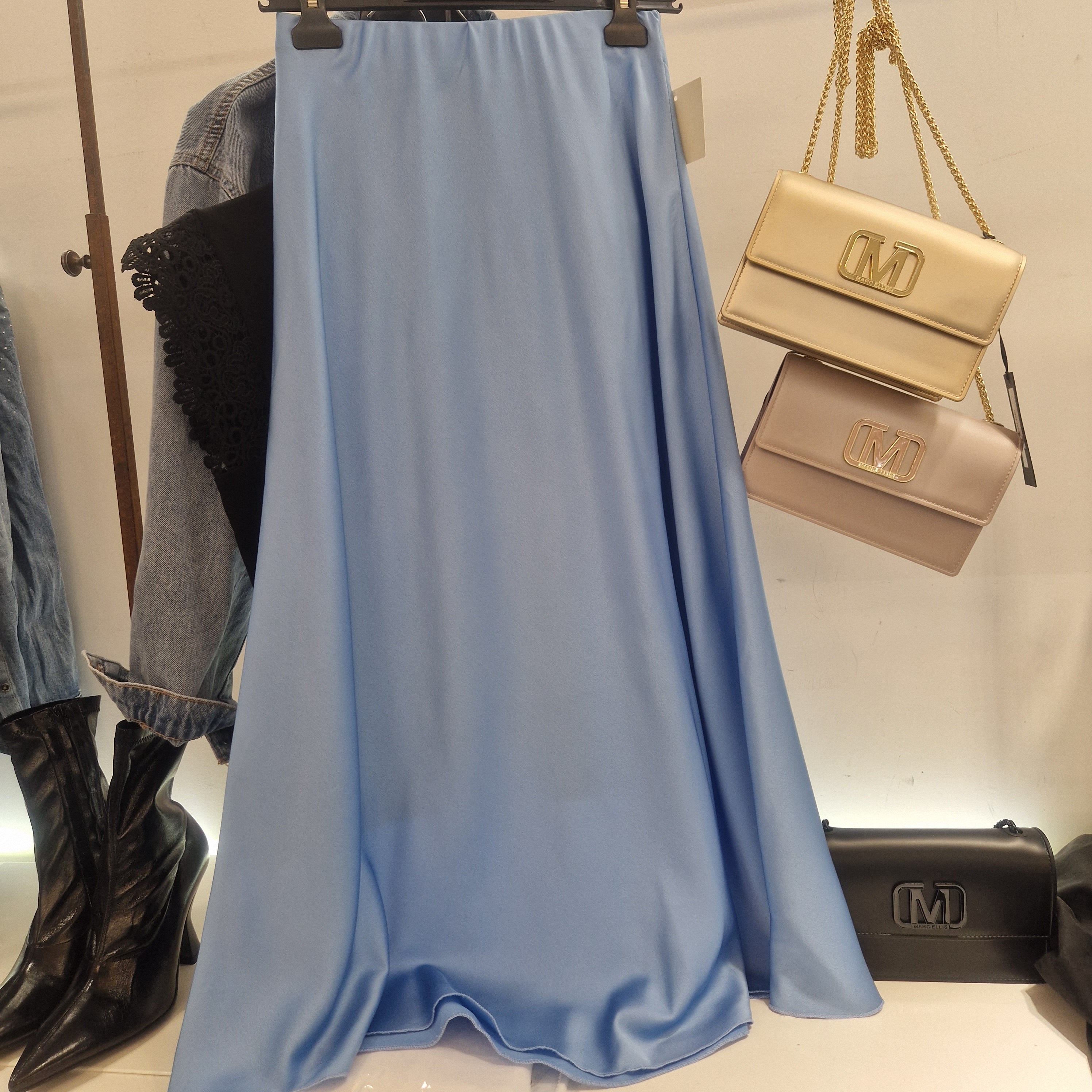 Light blue satin skirt