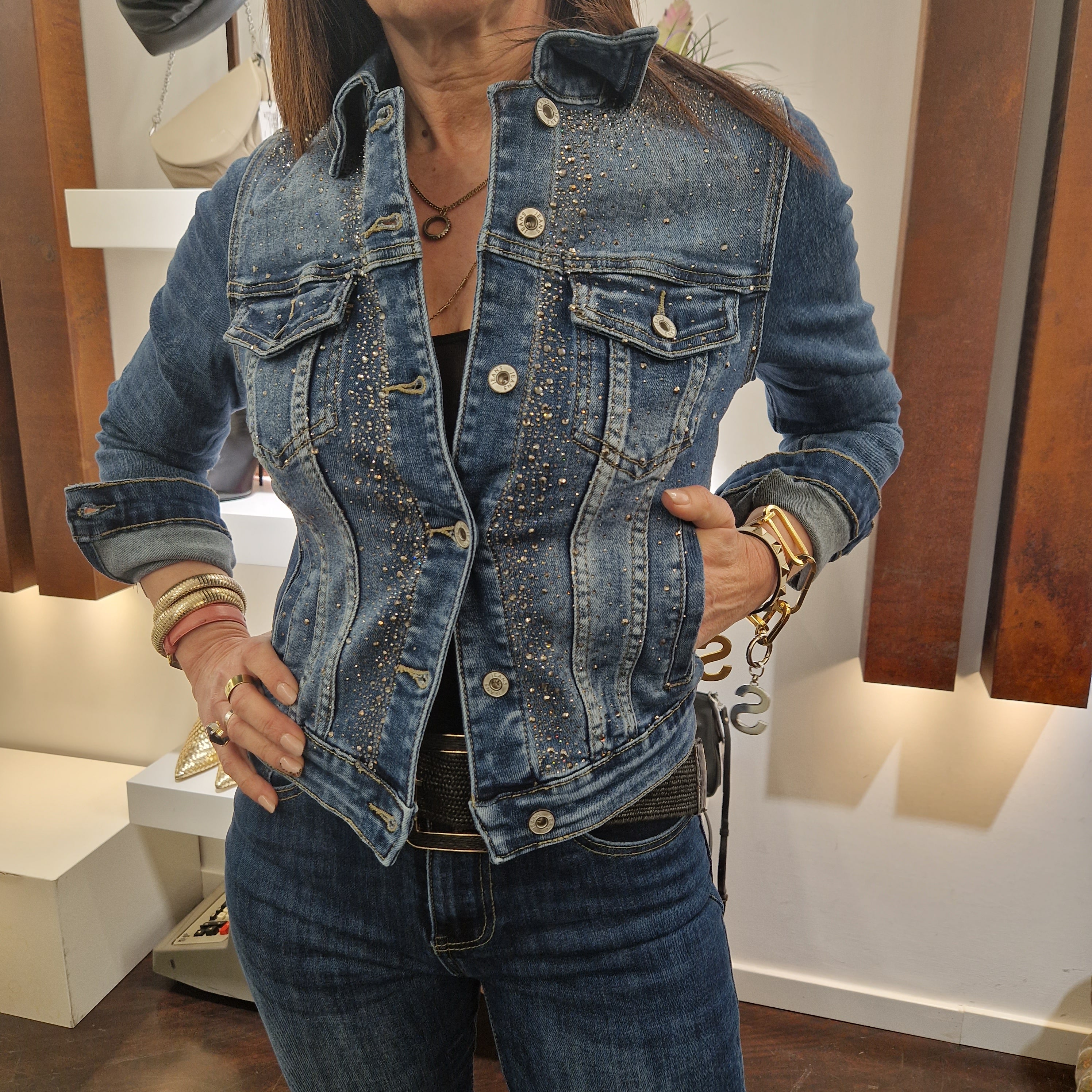 Giacca in jeans con strass