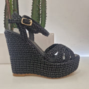 Fiorina sandalo nero zeppa