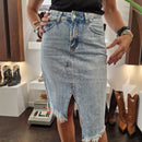 Gonna louguette jeans con strass
