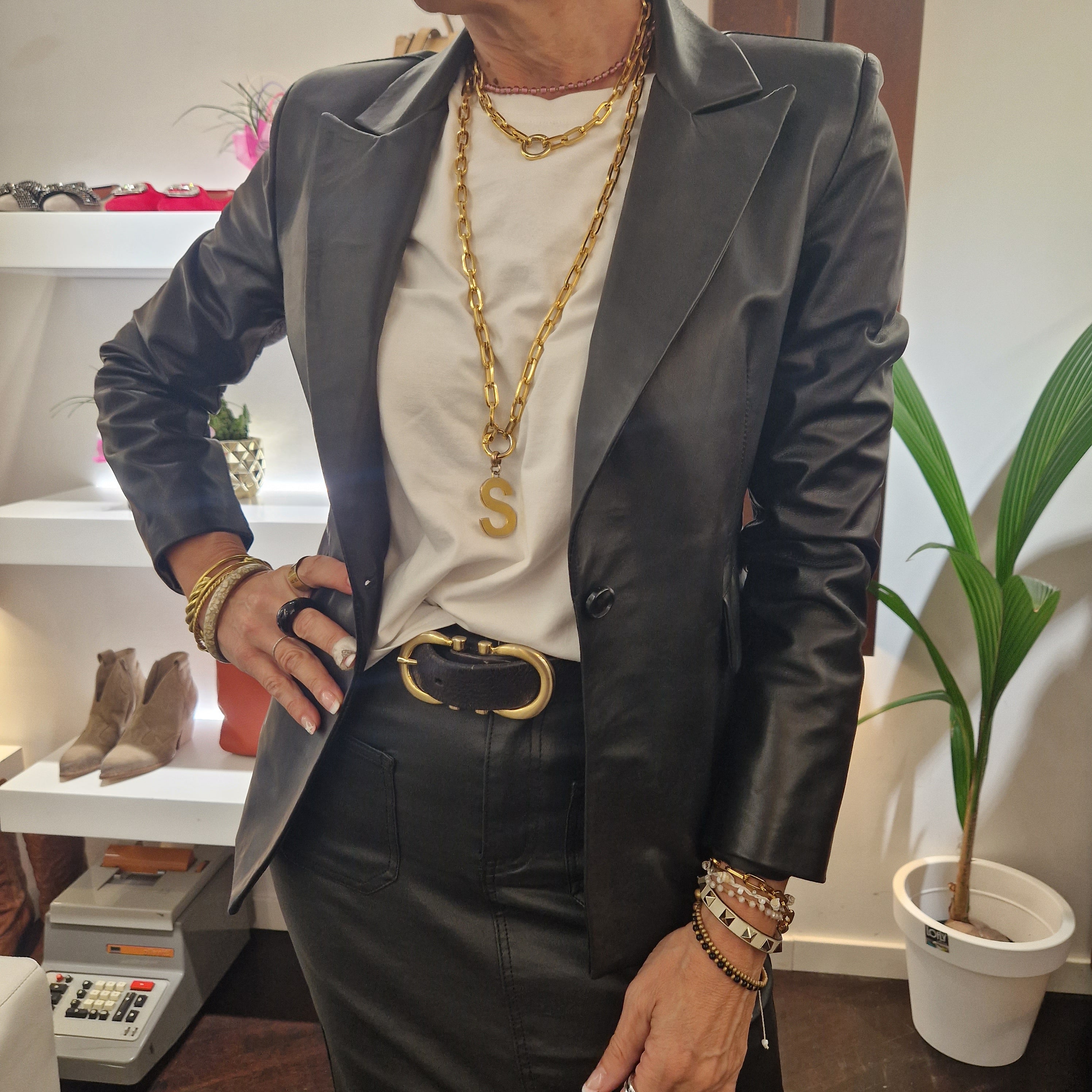 Giacca in vera pelle modello blazer