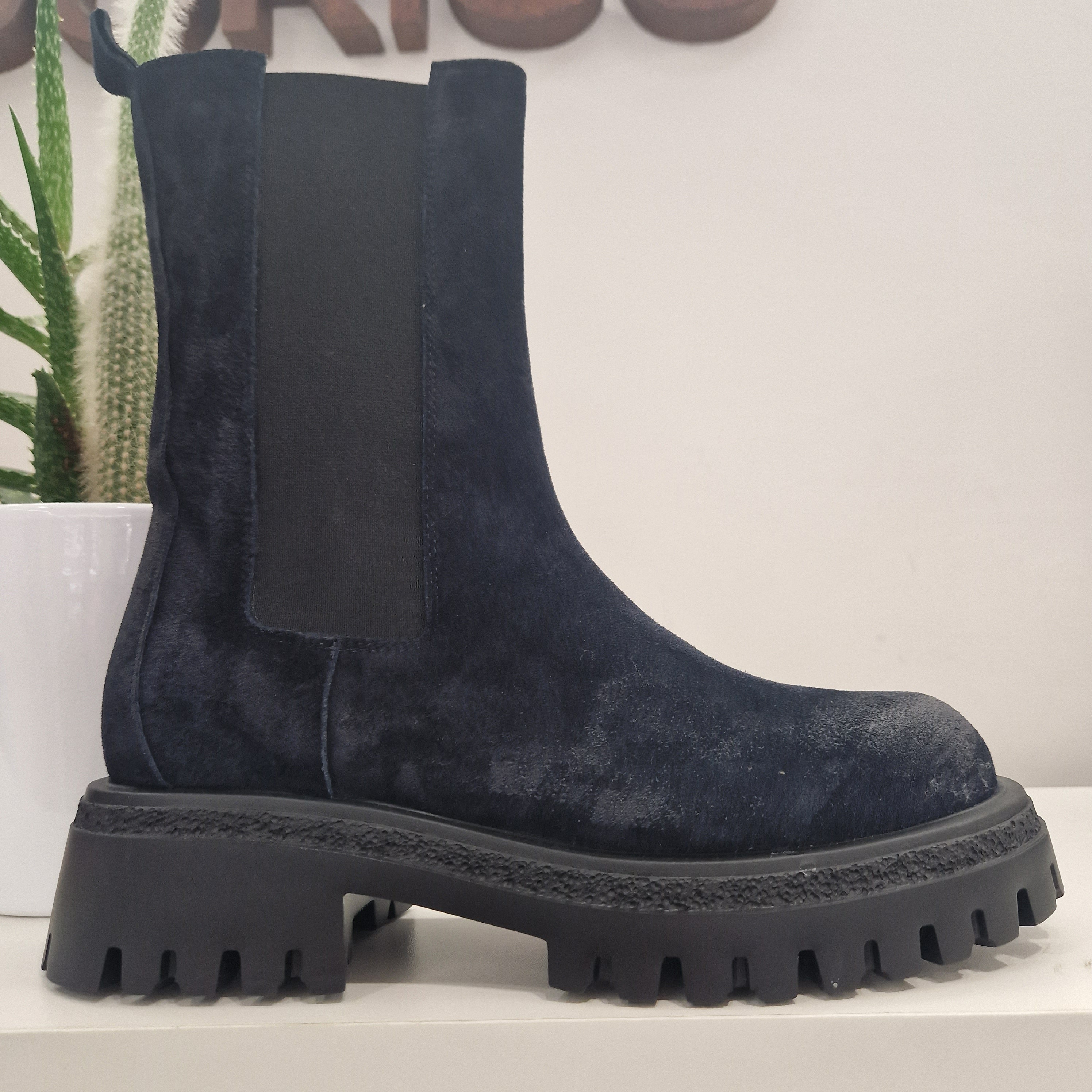 Stivaletto beatles gambale lungo blu