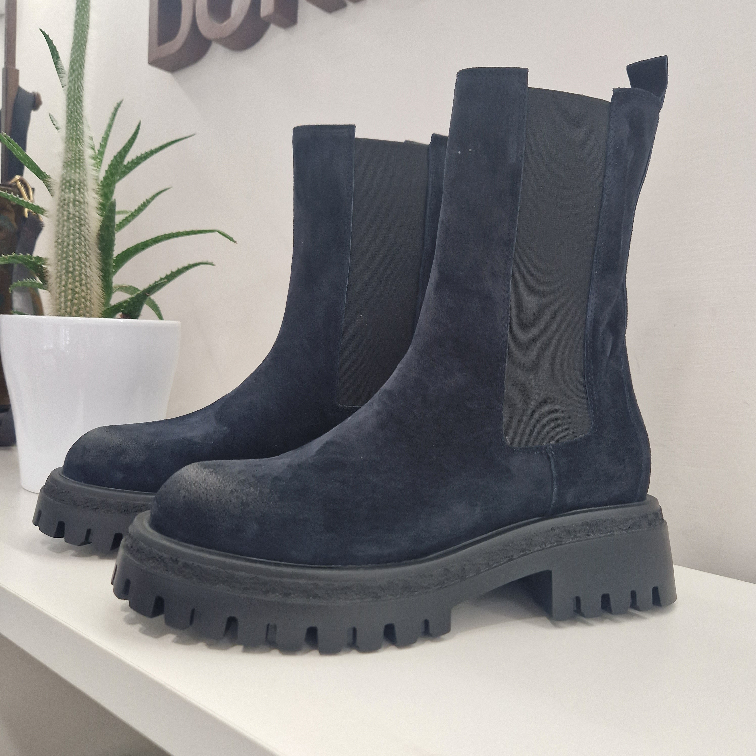 Stivaletto beatles gambale lungo blu