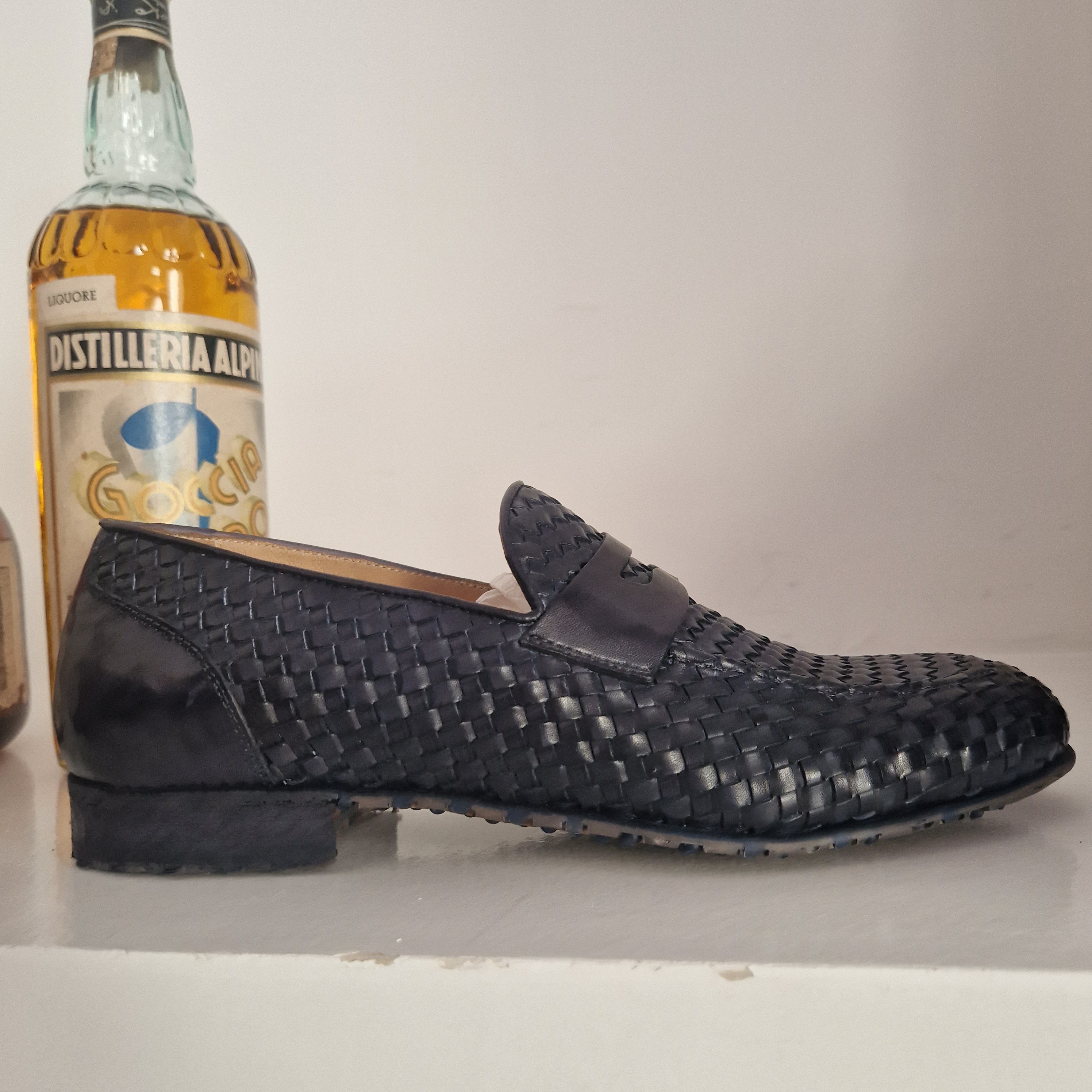 Giulio Moretti mocassino tomaia intrecciata blu