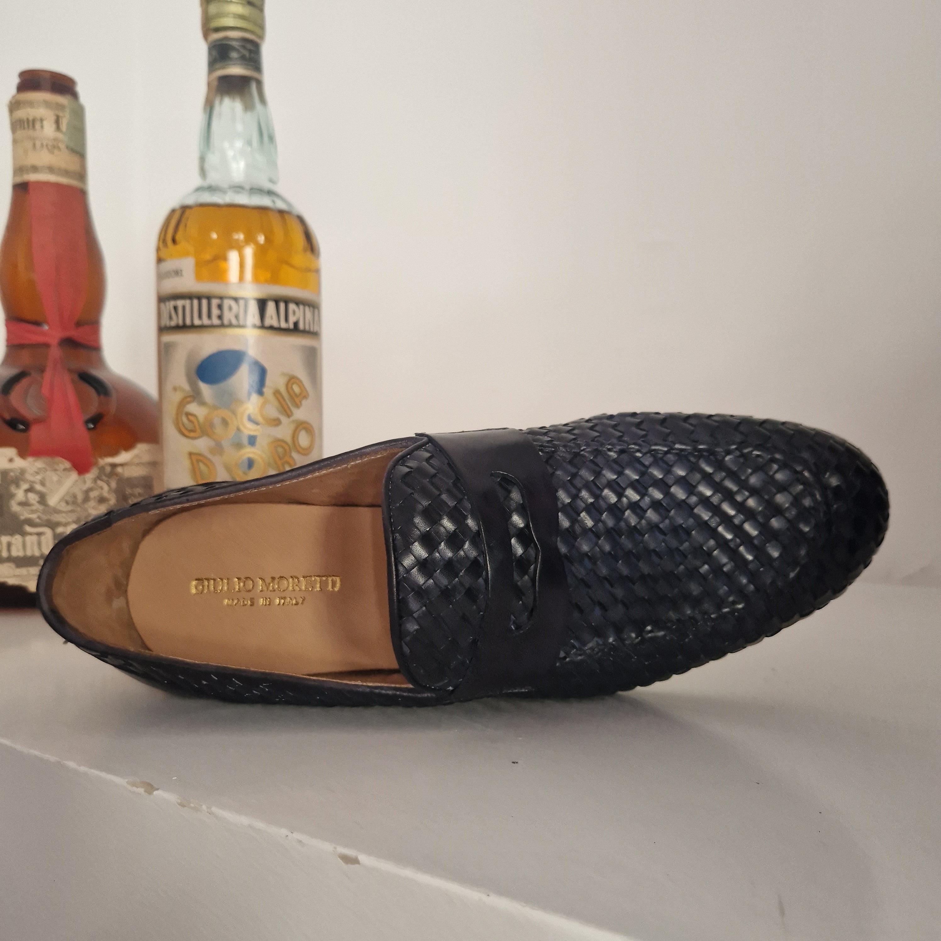Giulio Moretti mocassino tomaia intrecciata blu