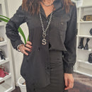 Pinstripe fabric shirt with sequins