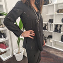 Pinstripe fabric shirt with sequins