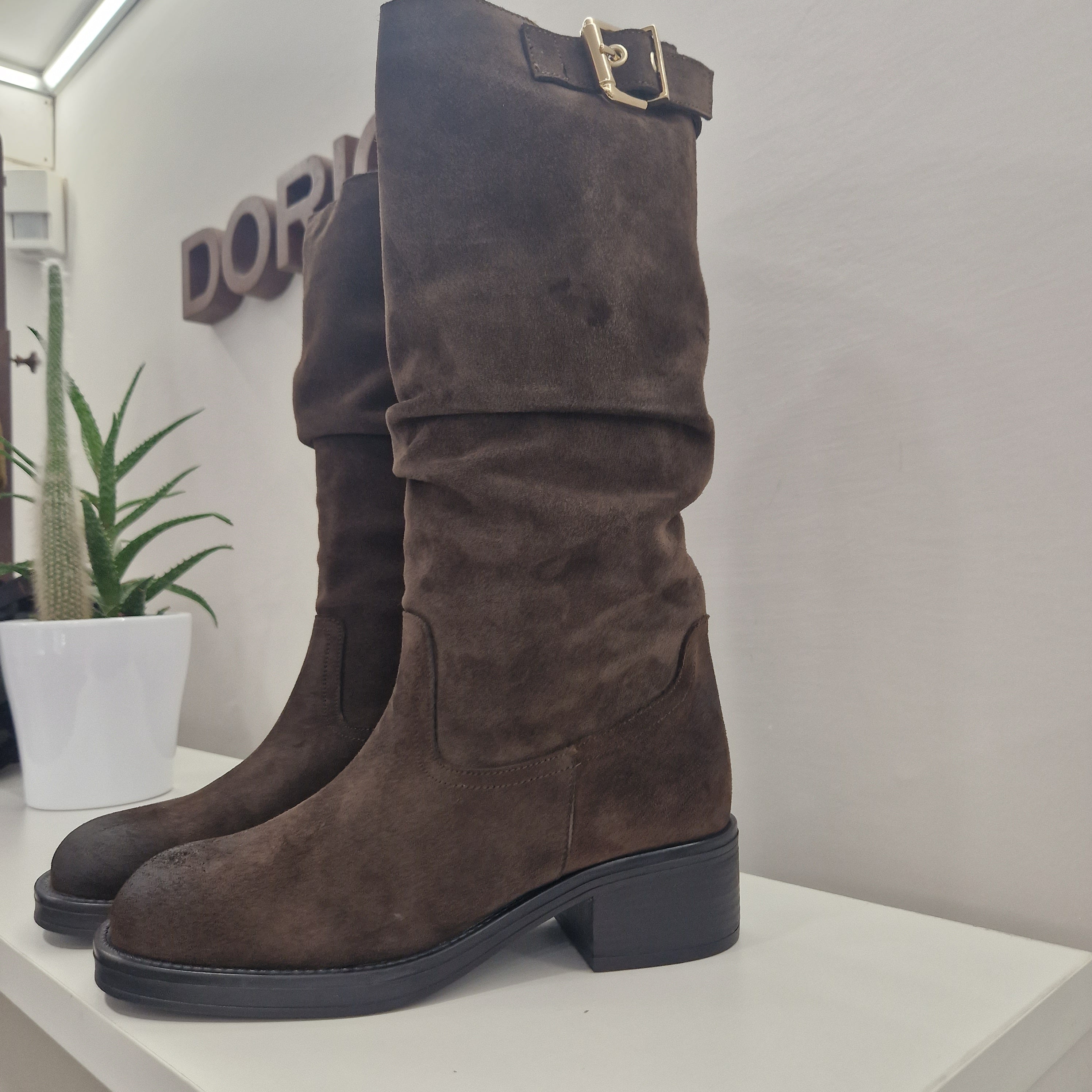 Biker con fibbia  suede t.moro AZZURRA-01