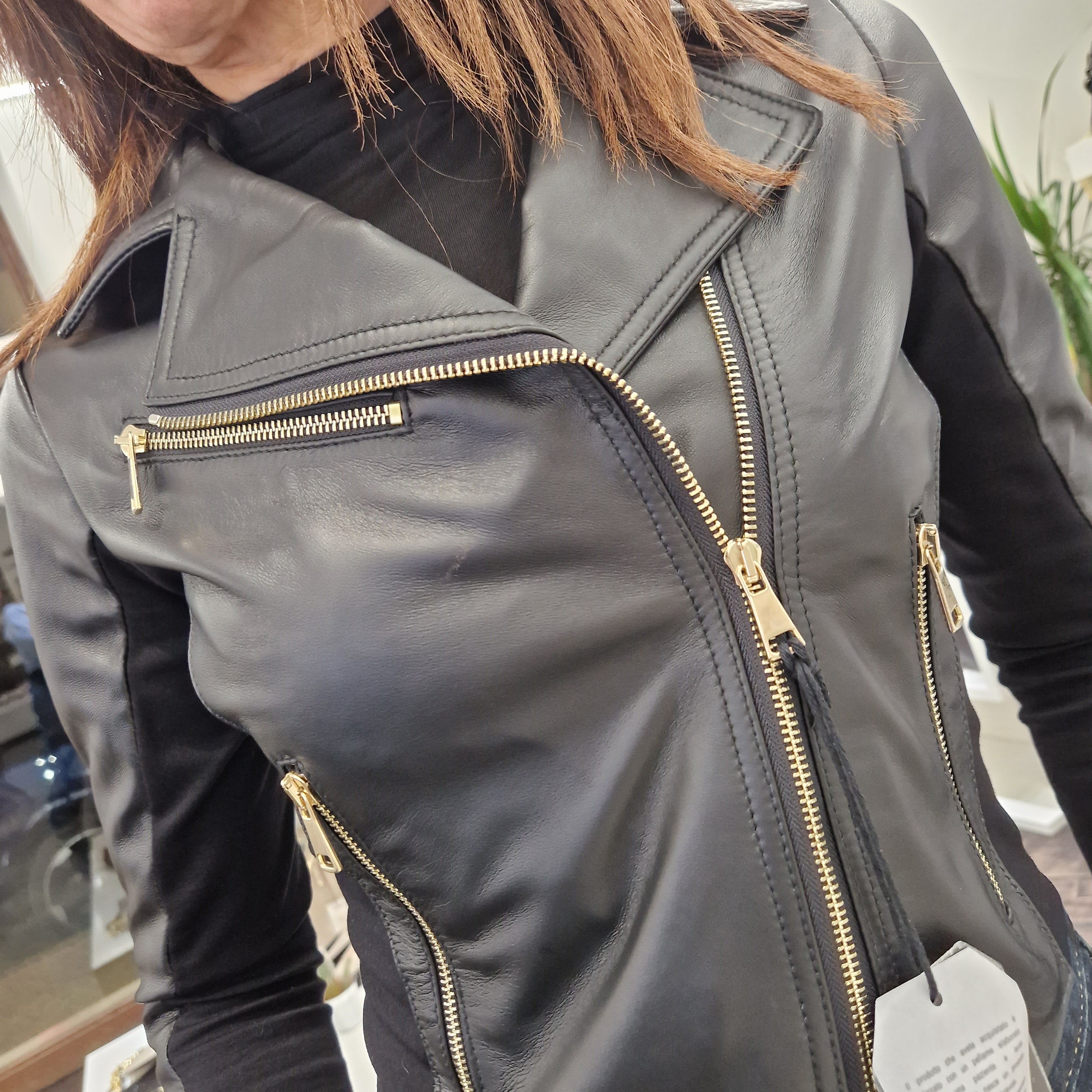 Giacca SOFIA  modello chiodo in vera pelle NERO