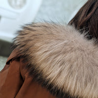 Giacca FLO E CLO in vera pelle color cuoio collo in realfur