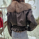 Giacca FLO E CLO in vera pelle nera collo in realfur