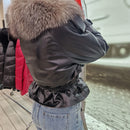Giacca FLO E CLO in vera pelle nera collo in realfur