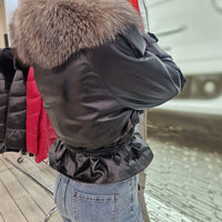 Giacca FLO E CLO in vera pelle nera collo in realfur