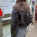 Giacca FLO E CLO in vera pelle nera collo in realfur