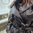 Giacca FLO E CLO in vera pelle nera collo in realfur