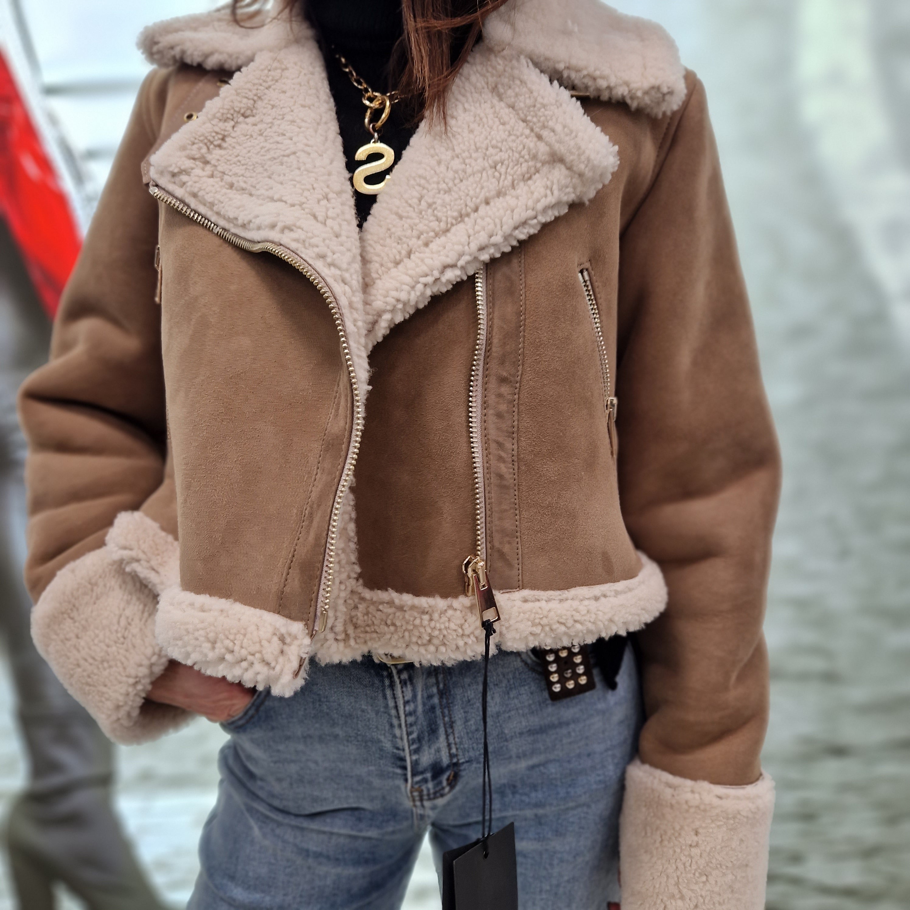 Giacca FLO E CLO  in vera pelle color beige interno in shirling