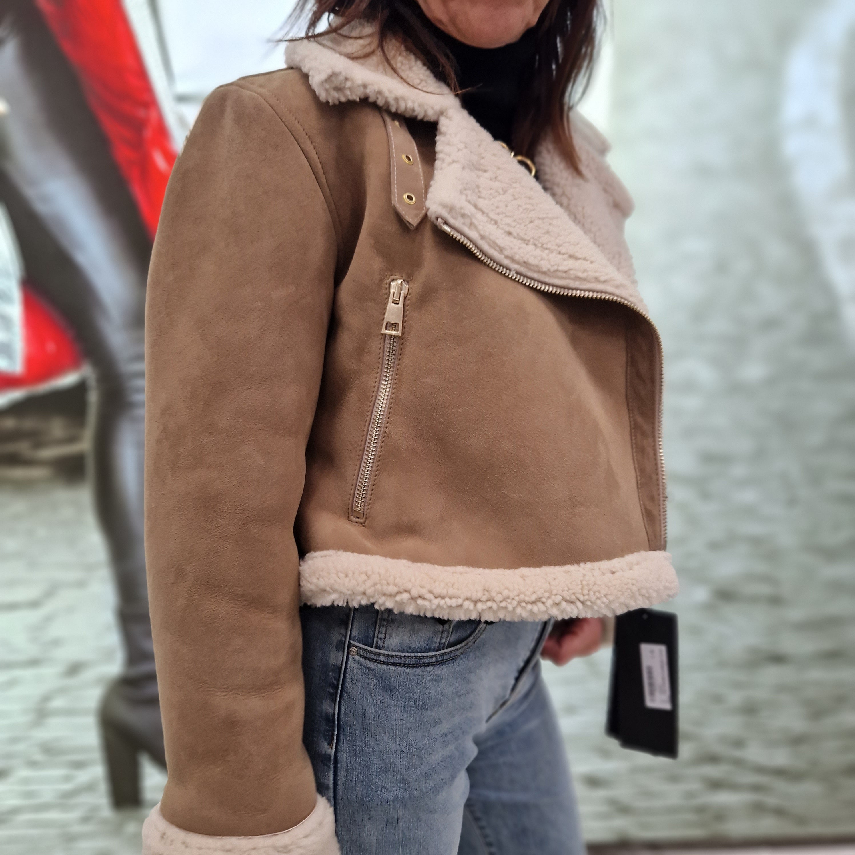 Giacca FLO E CLO  in vera pelle color beige interno in shirling