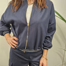 KIKISIX giacca modello bomber gessata blu