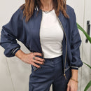 KIKISIX giacca modello bomber gessata blu