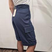 KIKISIX Pantalone bermuda gessato blu