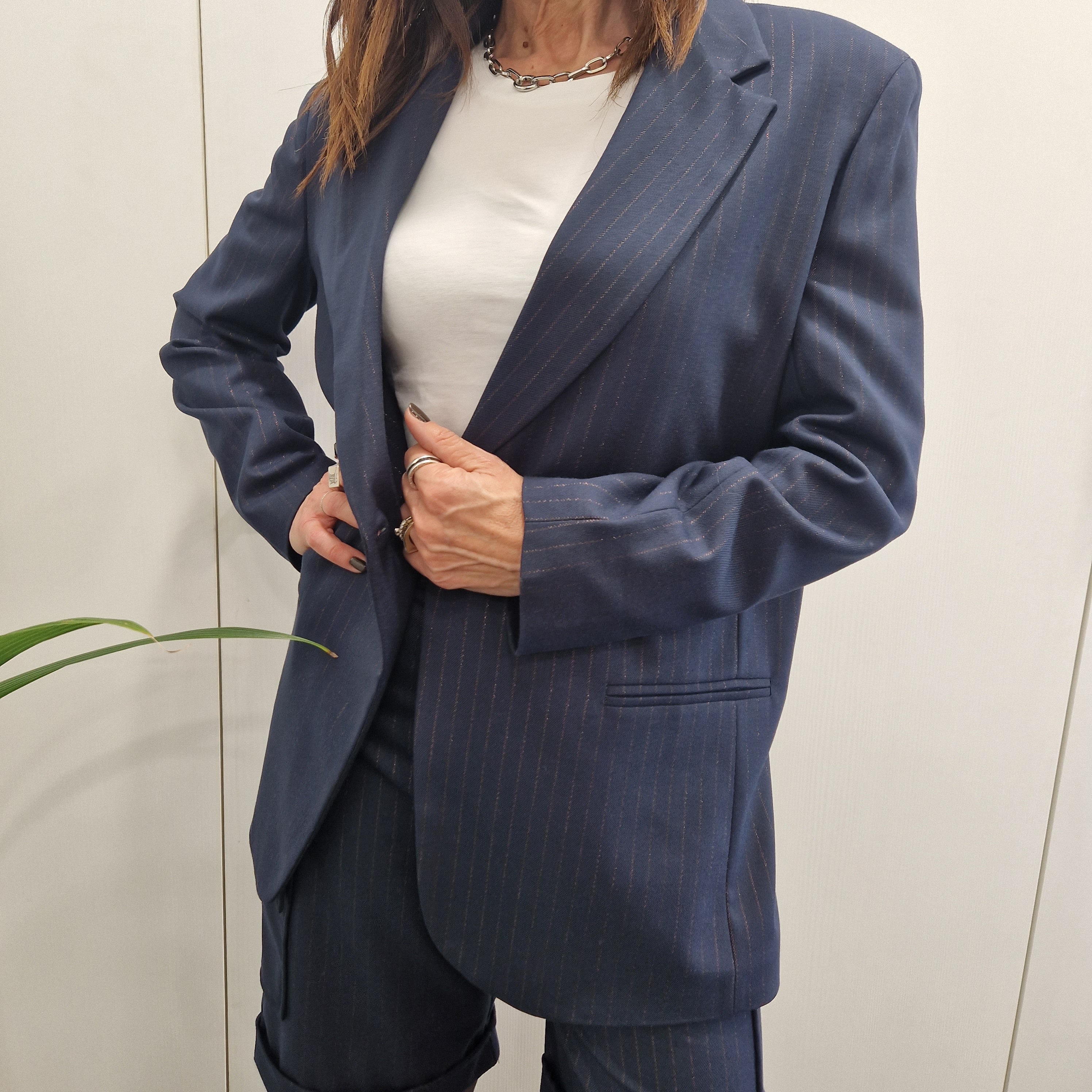 Kikisix giacca blazer gessata blu