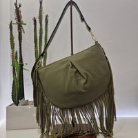Cuoieria Fiorentina borsa linea EMMA con frange verde