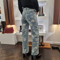 Jeans stampa fiori lavaggio chiaro