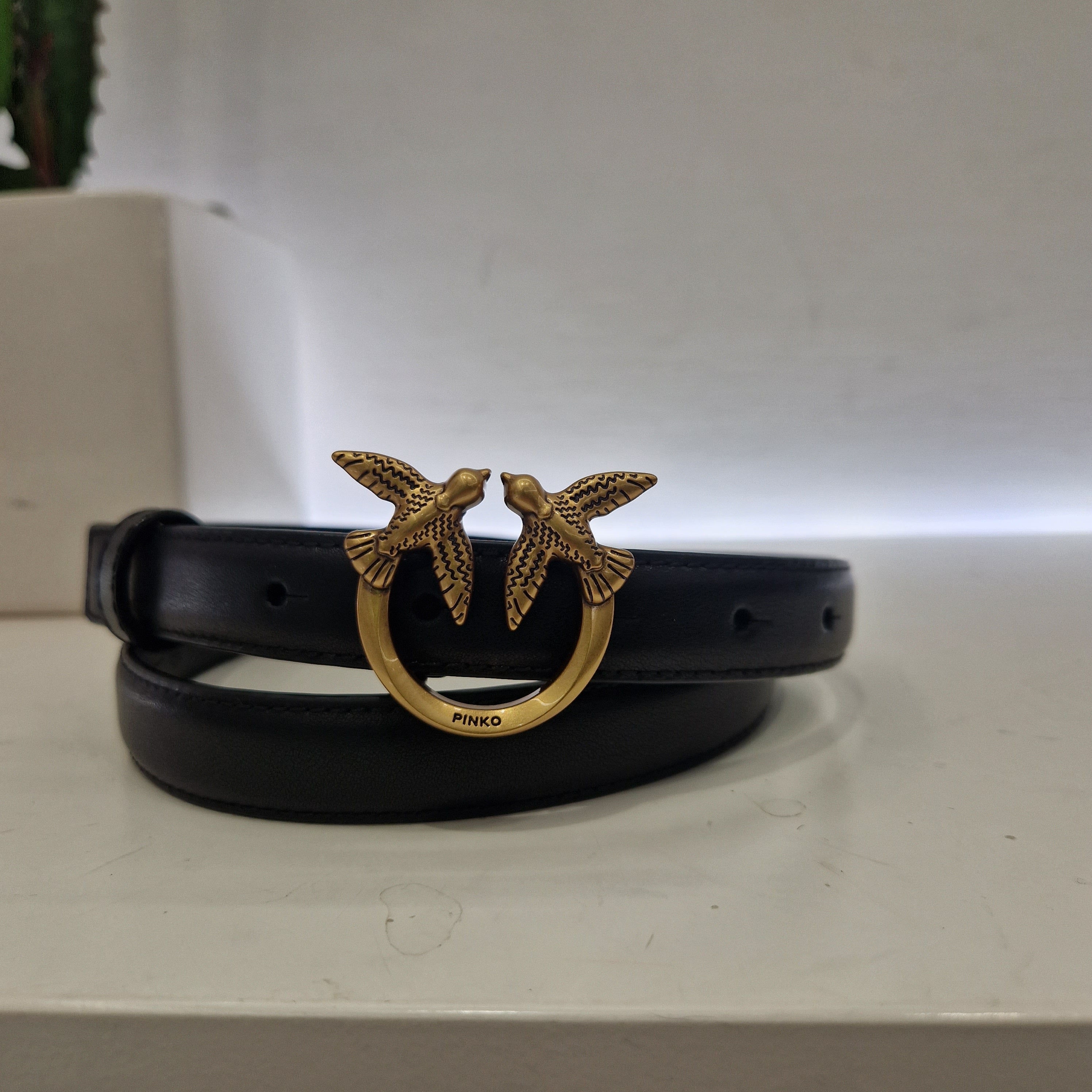 PINKO Cintura sottile Love Birds in pelle 2cm accessorio oro