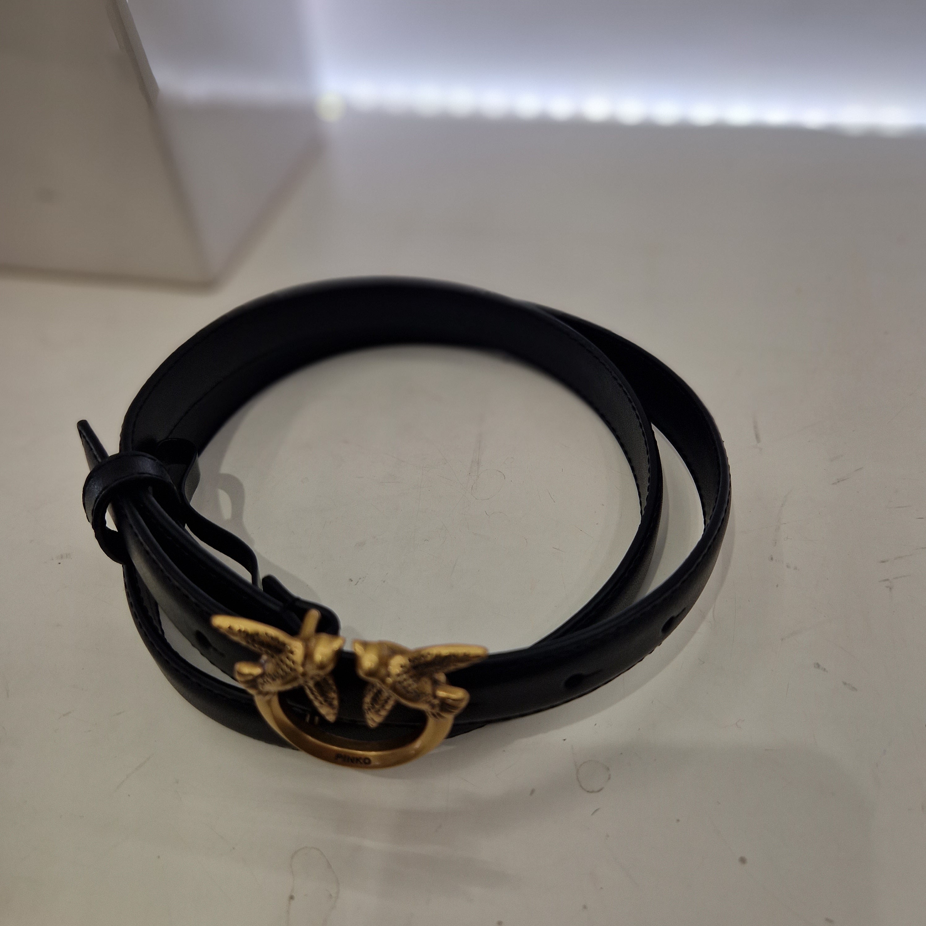 PINKO Cintura sottile Love Birds in pelle 2cm accessorio oro