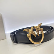 PINKO Cintura nera Love Birds in pelle 3cm FIBBIA ORO