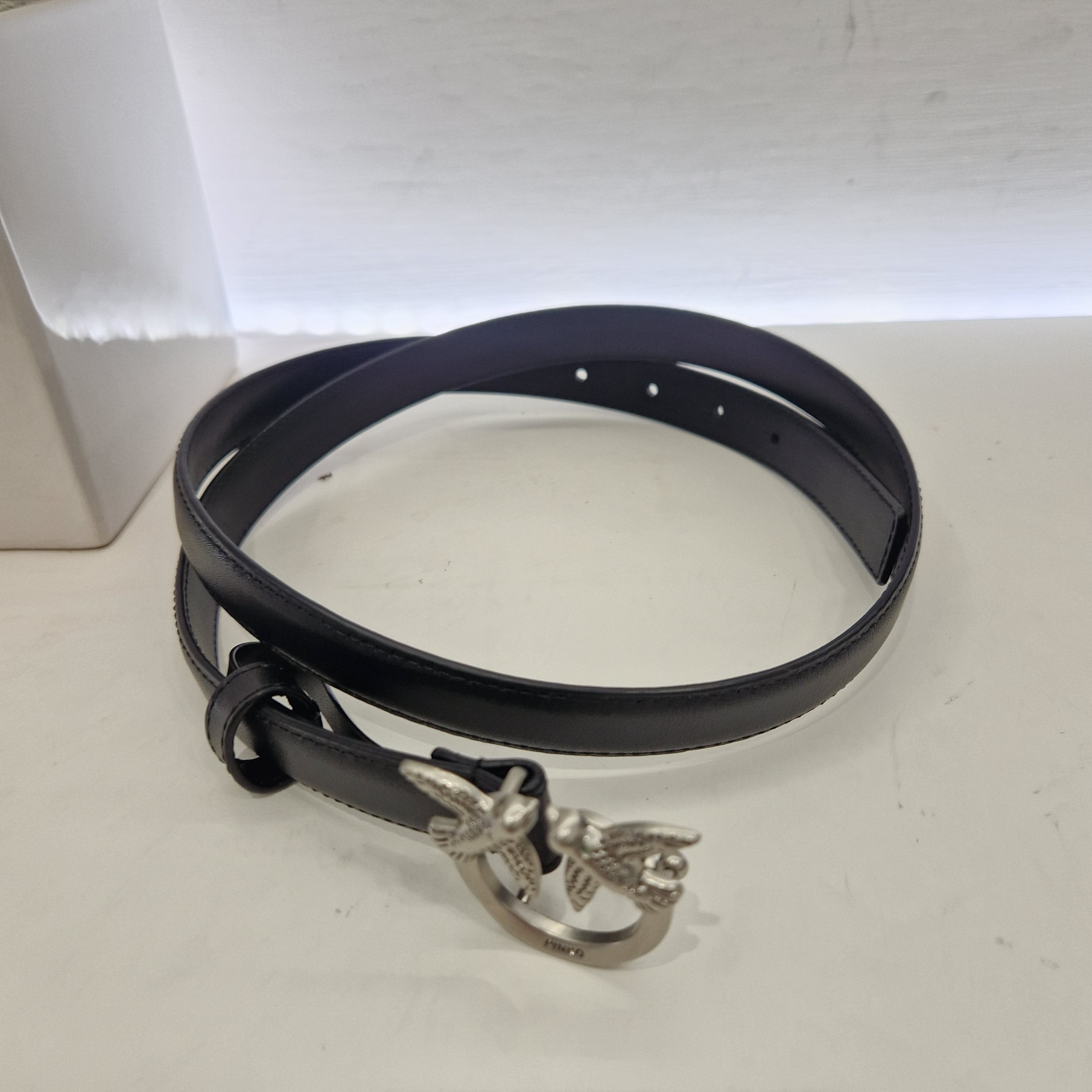 PINKO Cintura  sottile Love Birds in pelle 2cm fibbia argento