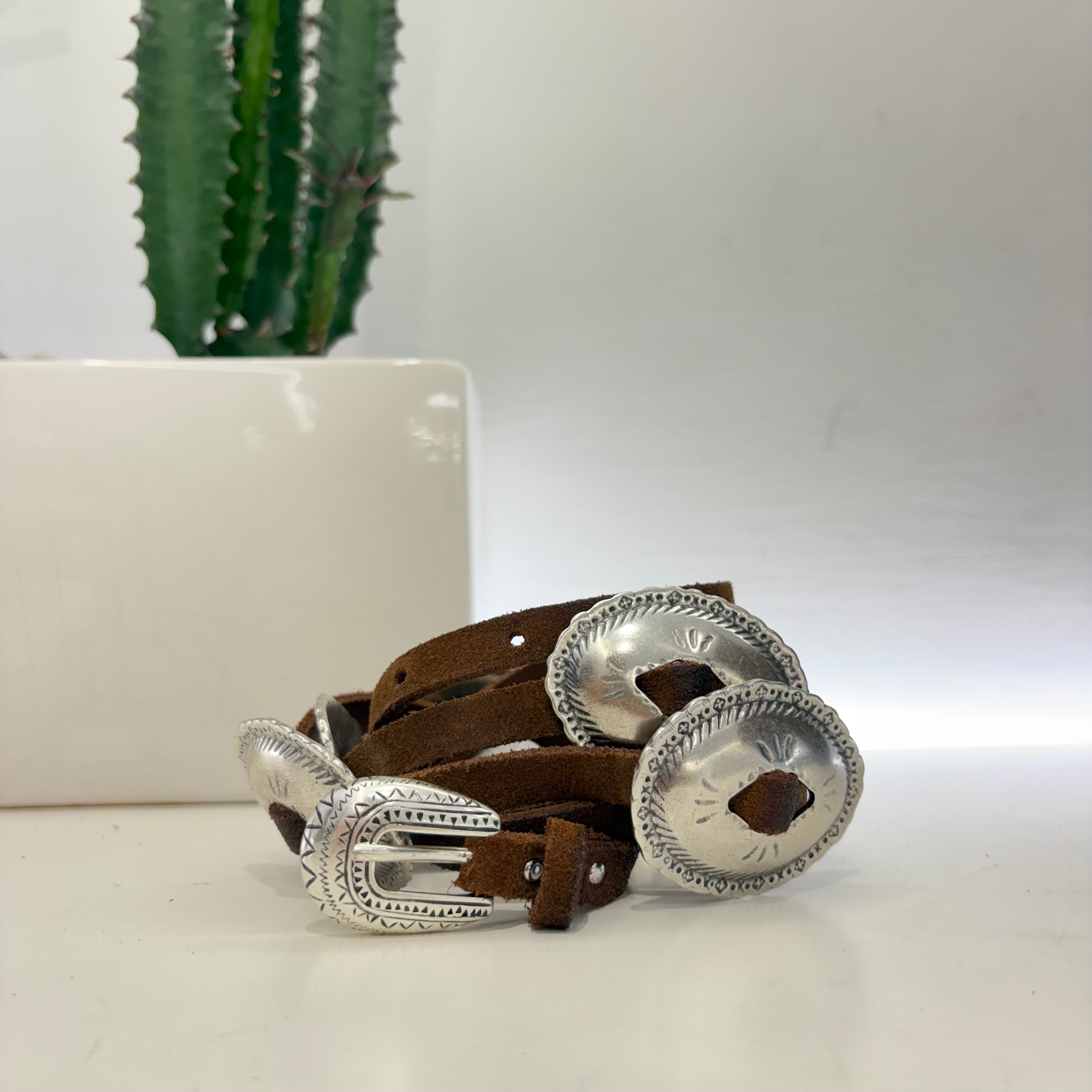 Alberto Luti cintura sottile suede con borchie color argento