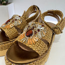 Fiorina sandalo in rafia bronzo con pietre