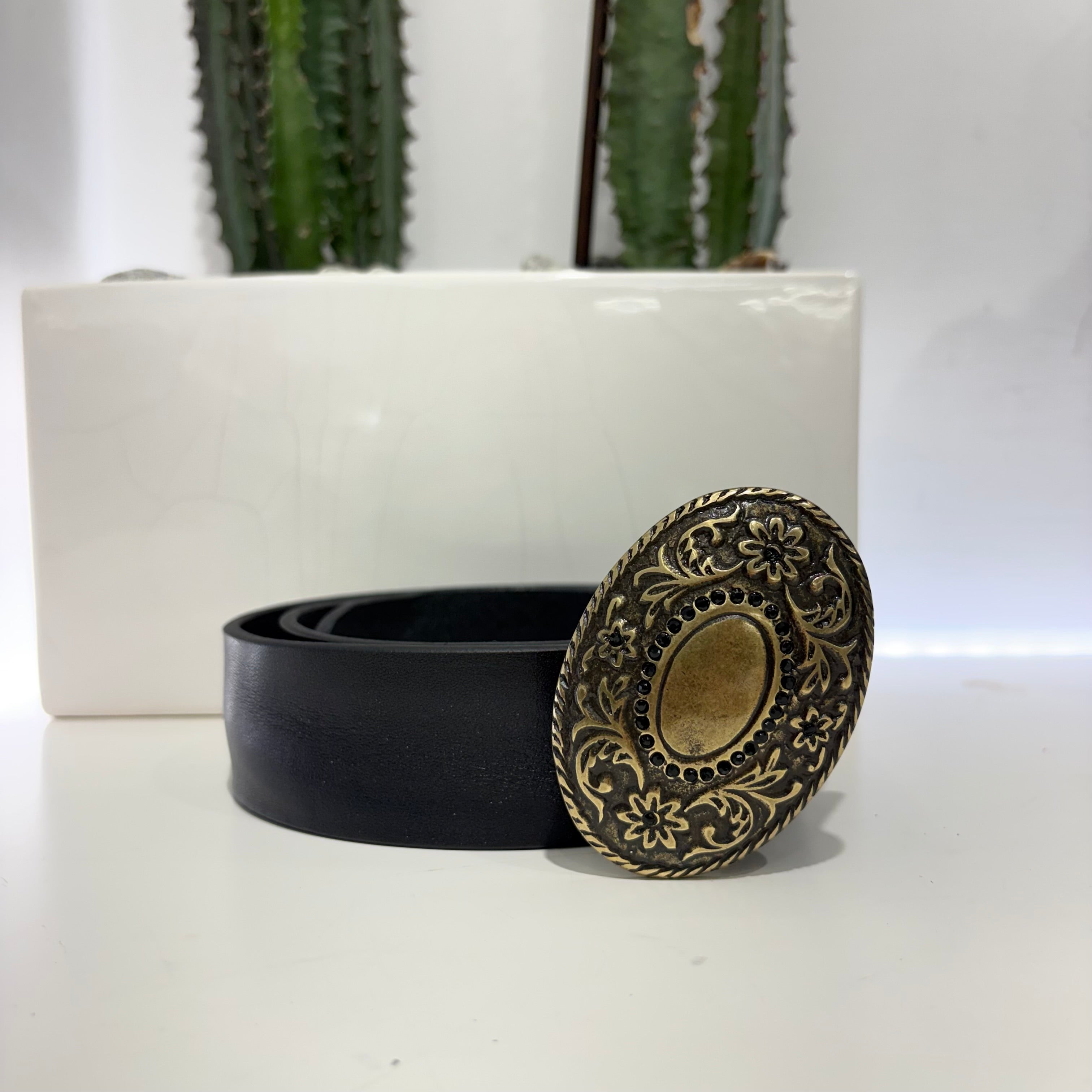 Alberto Luti CINTURA PLACCA VERTICALE OTTONE STRASS