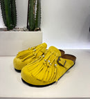 Sabot giallo perline oro e argento