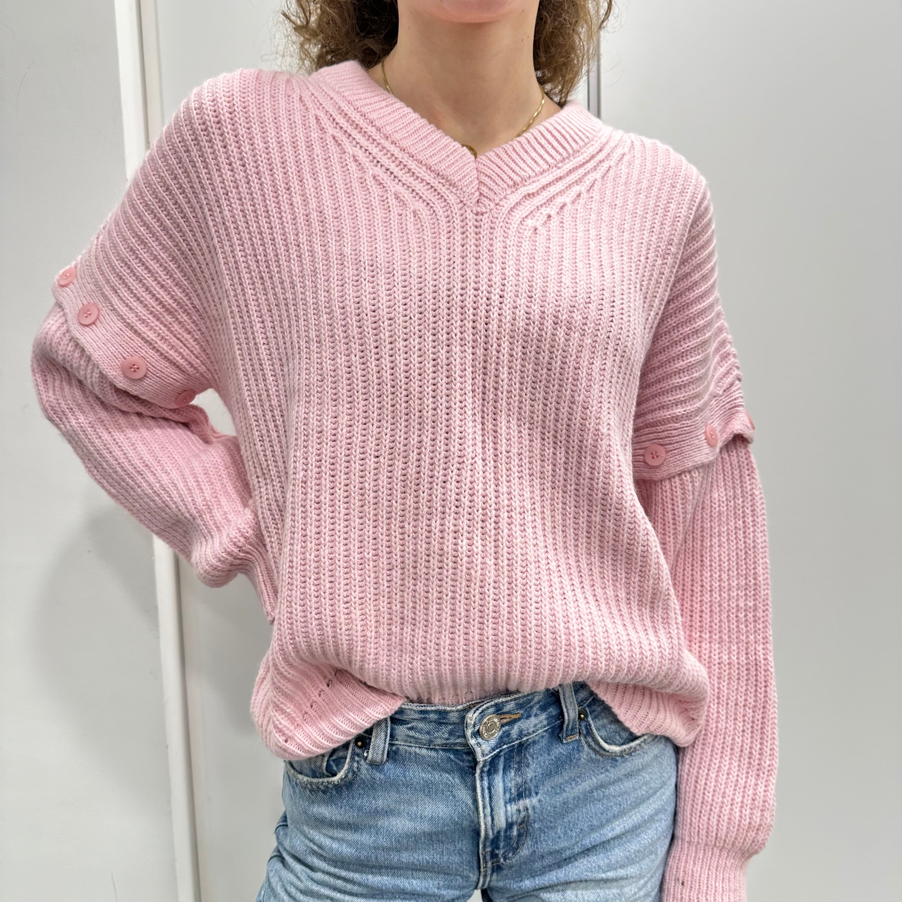 Maglione ROSA bottoni manica