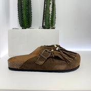 Sabot marrone perline oro e argento