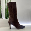 Stivale in pelle suede marrone tacco 9 cm