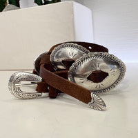 Alberto Luti cintura sottile suede con borchie color argento