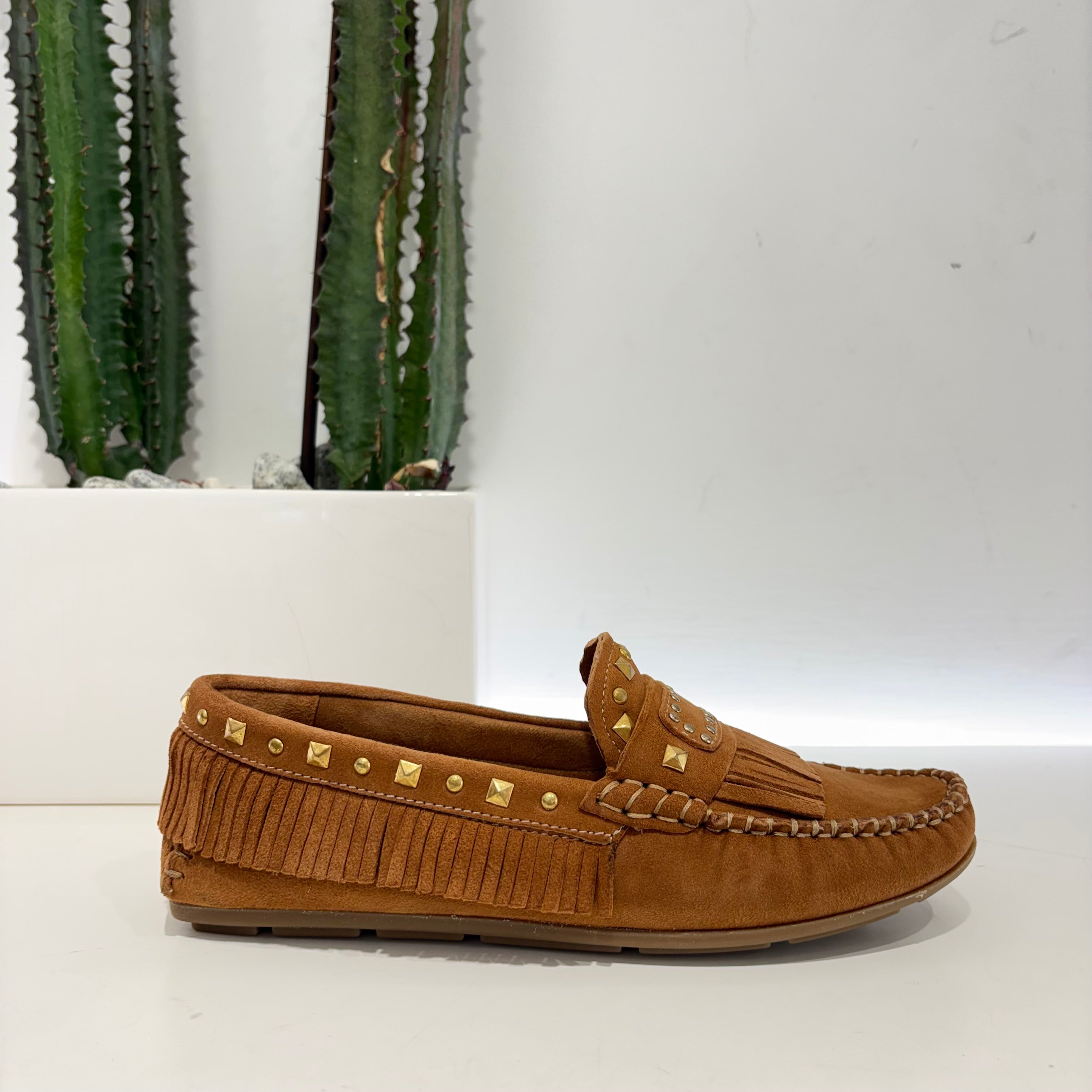 Mocassino frange cuoio